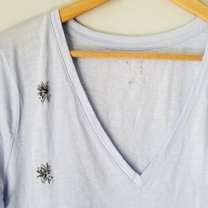 a new day | Light Blue Soft V-Neck with Silver Beaded Details